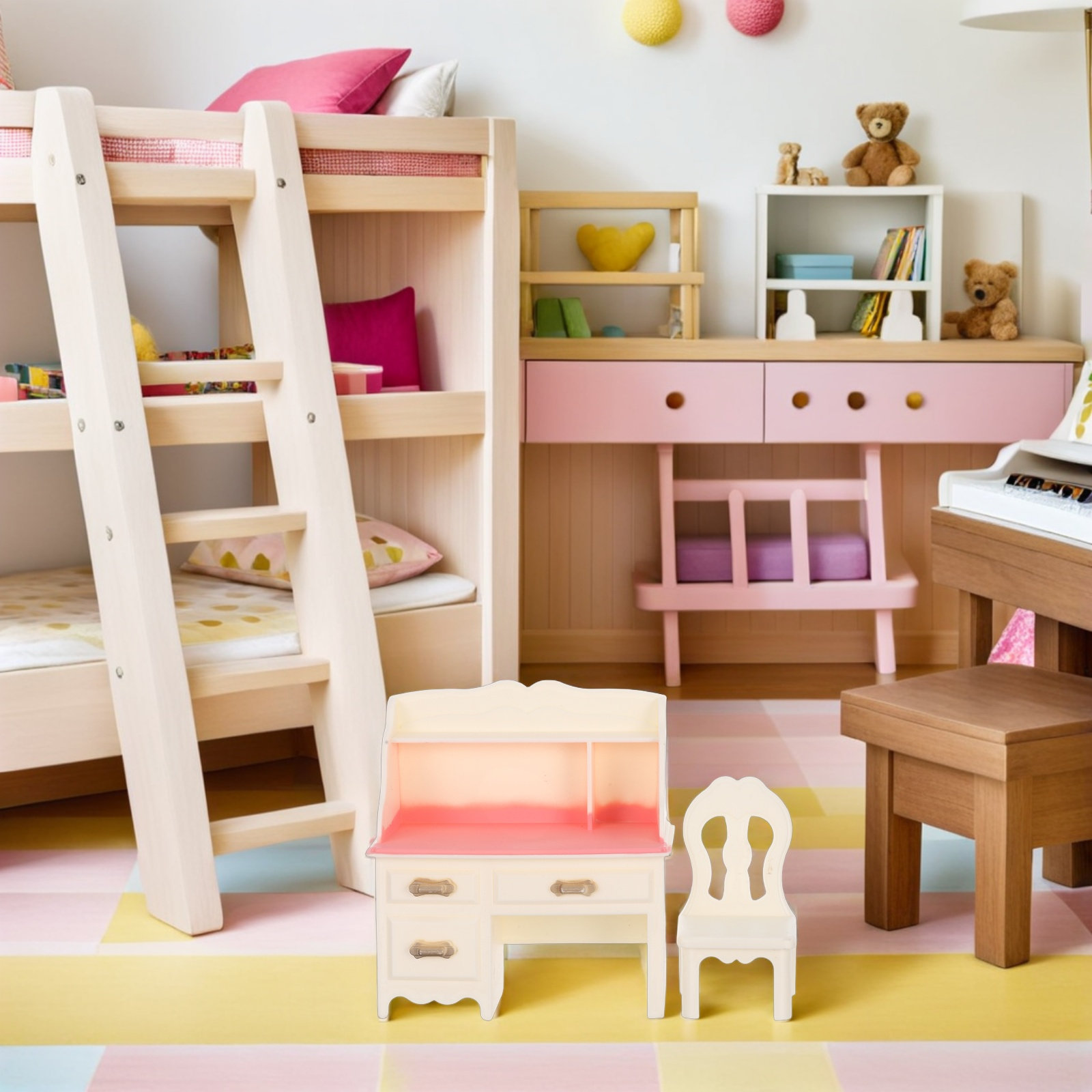 Office Furniture And Desks - 5 Set Minyatür Bebek Evi Mobilyası